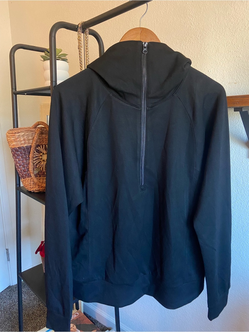 Womens Black Half-Zip Hooded Sweater